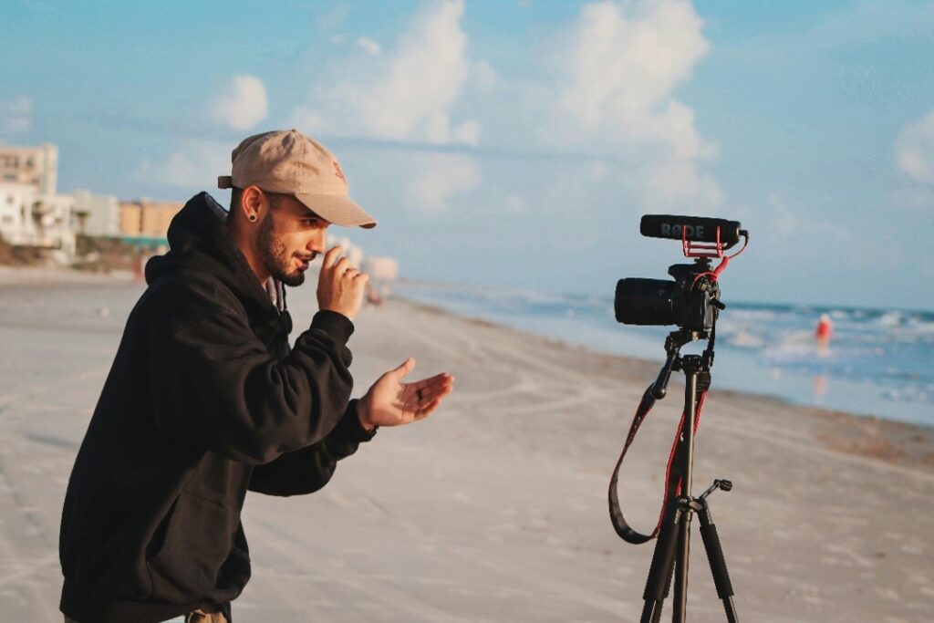 Man creating social media content