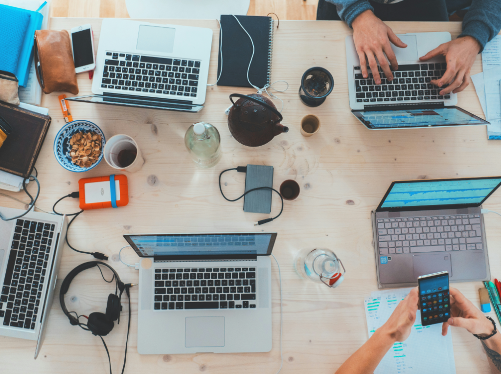 Group of workers participating in the remote work revolution.